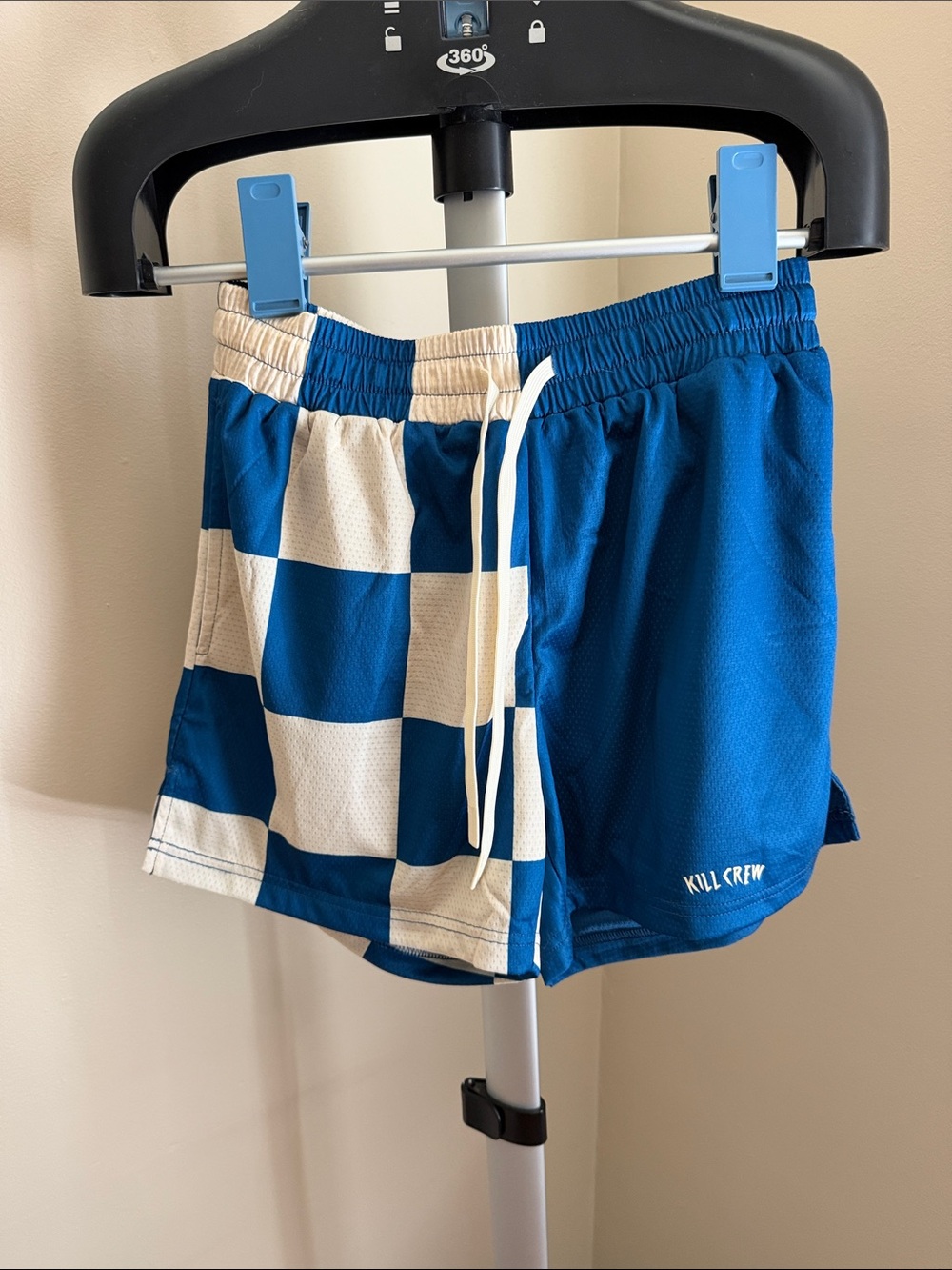 Kill Crew Blue and Cream Checkerboard Athletic Shorts